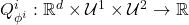 Q^i_{\phi^i}: \mathbb{R}^d \times \mathcal{U}^1 \times \mathcal{U}^2 \to \mathbb{R}