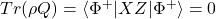 Tr(\rho Q) = \left\langle \Phi^{+}|XZ|\Phi^{+} \right\rangle = 0