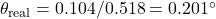 \theta_{\mathrm{real}} = 0.104/0.518 = 0.201^\circ