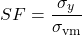 \begin{equation*}SF = \frac{\sigma_y}{\sigma_{\text{vm}}} \end{equation*}