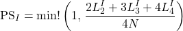 \begin{equation*} \text{PS}_I = \min!\left(1,\, \frac{2L_2^I + 3L_3^I + 4L_4^I}{4N}\right) \end{equation*}