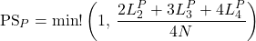 \begin{equation*} \text{PS}_P = \min!\left(1,\, \frac{2L_2^P + 3L_3^P + 4L_4^P}{4N}\right) \end{equation*}