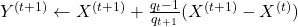 Y^{(t+1)} \leftarrow X^{(t+1)}+\frac{q_t-1}{q_{t+1}}(X^{(t+1)}-X^{(t)})