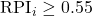 \mathrm{RPI}_i \geq 0.55