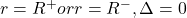 r = R^+ or r = R^-, \Delta =0