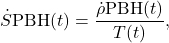 \begin{equation*}\begin{aligned}\dot{S}{\rm PBH}(t) = \frac{\dot{\rho}{\rm PBH}(t)}{T(t)},\end{aligned}\end{equation*}