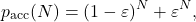 \begin{equation*}p_{\mathrm{acc}}(N)=(1-\varepsilon)^N+\varepsilon^N,\end{equation*}