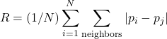 \[R=(1/N)\sum_{i=1}^{N}\sum_{\text{neighbors}} \left|p_i - p_j \right|\]