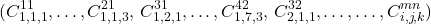 \[(C_{1,1,1}^{11}, \ldots, C_{1,1,3}^{21}, \, C_{1,2,1}^{31}, \ldots, C_{1,7,3}^{42}, \, C_{2,1,1}^{32}, \ldots, \ldots, C_{i,j,k}^{mn})\]