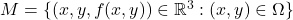 M = \{ (x,y,f(x,y))\in\mathbb{R}^3 : (x,y)\in\Omega \}