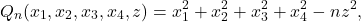 \[Q_n(x_1, x_2, x_3, x_4, z) = x_1^2 + x_2^2 + x_3^2 + x_4^2 - n z^2,\]