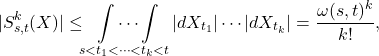 \[|S_{s,t}^k(X)| \leq \idotsint\limits_{s<t_1<\cdots<t_k<t} |dX_{t_1}|\cdots|dX_{t_k}| = \frac{\omega(s,t)^k}{k!},\]