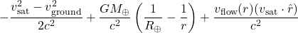 -\dfrac{v_{\text{sat}}^2 - v_{\text{ground}}^2}{2c^2} + \dfrac{GM_{\oplus}}{c^2}\left(\dfrac{1}{R_{\oplus}} - \dfrac{1}{r}\right) + \dfrac{v_{\text{flow}}(r)(v_{\text{sat}} \cdot \hat{r})}{c^2}