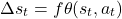 \begin{equation*} \Delta s_t = f\theta(s_t, a_t) \end{equation*}
