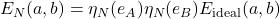E_N(a,b)=\eta_N(e_A) \eta_N(e_B) E_{\text{ideal}}(a,b)