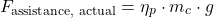 \begin{equation*}F_{\text{assistance, actual}} = \eta_p \cdot m_c \cdot g \end{equation*}