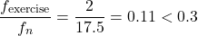 \begin{equation*}\frac{f_{\text{exercise}}}{f_n} = \frac{2}{17.5} = 0.11 < 0.3 \nonumber\end{equation*}