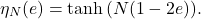 \begin{equation*} \eta_N(e)=\tanh{(N \arctanh{ (1-2e)}}). \end{equation*}