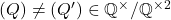 \disc(Q)\neq\disc(Q')\in\mathbb{Q}^{\times}/\mathbb{Q}^{\times2}