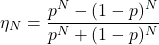 \begin{equation*} \eta_N = \frac{p^N-(1-p)^N}{p^N+(1-p)^N} \end{equation*}