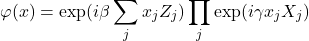 \begin{equation*}\varphi(x) = \exp(i\beta\sum_j x_jZ_j)\prod_j \exp(i\gamma x_jX_j)\end{equation*}