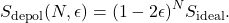 \begin{equation*}S_{\mathrm{depol}}(N,\epsilon)=(1-2\epsilon)^NS_{\mathrm{ideal}}.\end{equation*}