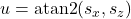 u = \mathrm{atan2}(s_x, s_z)