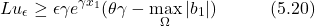 \begin{equation*} Lu_\epsilon \geq \epsilon\gamma e^{\gamma x_1}(\theta\gamma - \max_\Omega|b_1|) \hspace{3em} \text{(5.20)} \end{equation*}