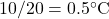 10/20 = 0.5^{\circ}\mathrm{C}