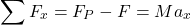 \begin{equation*}\sum F_x = F_P - F = Ma_x\end{equation*}