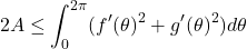 \[2A \leq \int_0^{2\pi}(f'(\theta)^2 + g'(\theta)^2)d\theta\]