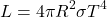 \begin{equation*}L = 4\pi R^{2}\sigma T^{4}\end{equation*}
