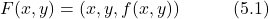 \begin{equation*} F(x,y) = (x,y,f(x,y)) \hspace{3em} \text{(5.1)} \end{equation*}