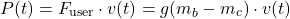 \begin{equation*}P(t) = F_{\text{user}} \cdot v(t) = g(m_b - m_c) \cdot v(t) \end{equation*}