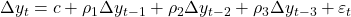 \Delta y_t = c + \rho_1\Delta y_{t-1} + \rho_2\Delta y_{t-2} + \rho_3\Delta y_{t-3} + \varepsilon_t