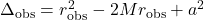 \Delta_{\mathrm{obs}} = r_{\mathrm{obs}}^2 - 2Mr_{\mathrm{obs}} + a^2