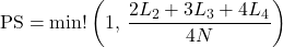 \begin{equation*} \text{PS} = \min!\left(1,\, \frac{2L_2 + 3L_3 + 4L_4}{4N}\right) \end{equation*}