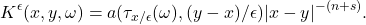 \[K^\epsilon(x,y,\omega) = a(\tau_{x/\epsilon}(\omega), (y-x)/\epsilon) |x-y|^{-(n+s)}.\]