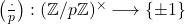 \bigl(\tfrac{\cdot}{p}\bigr):(\mathbb{Z}/p\mathbb{Z})^{\times} \longrightarrow\{\pm1\}