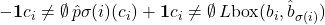 -\mathbf{1}{{c_i \neq \emptyset}}\, \hat{p}{\sigma(i)}(c_i) + \mathbf{1}{{c_i \neq \emptyset}}\, L{\text{box}}(b_i, \hat{b}_{\sigma(i)})