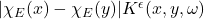 |\chi_E(x)-\chi_E(y)| K^\epsilon(x,y,\omega)