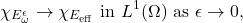 \[\chi_{E^\epsilon_\omega} \to \chi_{E_{\mathrm{eff}}} \text{ in } L^1(\Omega) \text{ as } \epsilon \to 0,\]