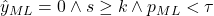 \hat{y}_{ML} = 0 \wedge s \geq k \wedge p_{ML} < \tau