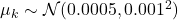 \mu_k \sim \mathcal{N}(0.0005, 0.001^2)