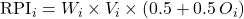 \mathrm{RPI}_i = W_i \times V_i \times (0.5 + 0.5\,O_i)