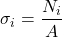 \begin{equation*}\sigma_i = \frac{N_i}{A}\end{equation*}