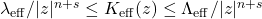 \lambda_{\mathrm{eff}} / |z|^{n+s} \leq K_{\mathrm{eff}}(z) \leq \Lambda_{\mathrm{eff}} / |z|^{n+s}
