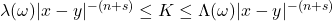 \lambda(\omega)|x-y|^{-(n+s)} \leq K \leq \Lambda(\omega)|x-y|^{-(n+s)}