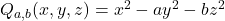 Q_{a,b}(x,y,z)=x^{2}-ay^{2}-bz^{2}