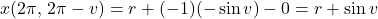 \[x(2\pi,\,2\pi-v)=r+(-1)(-\sin v)-0=r+\sin v\]